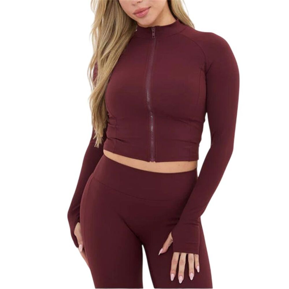 I Saw It First Womens/Ladies Full Zip Long-Sleeved Crop Top / Burgundy